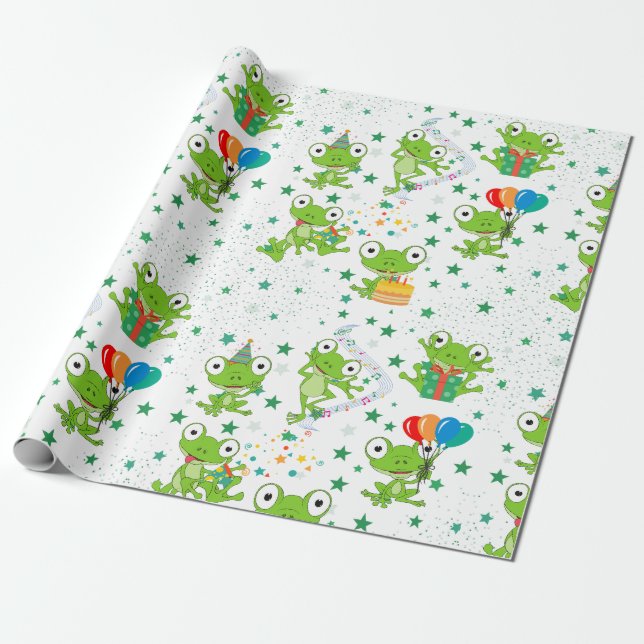 Frog Party Birthday Wrapping Papper Presentpapper (Utrullad)