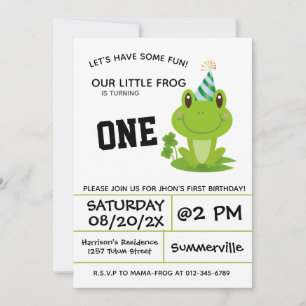 Frog Party First Birthday Swamp Grönt Froggy Inbjudningar