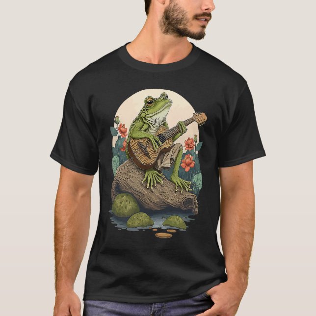 Frog Playing Guitar  Frog Banjo On Log Aesthetic F T Shirt (Framsida)