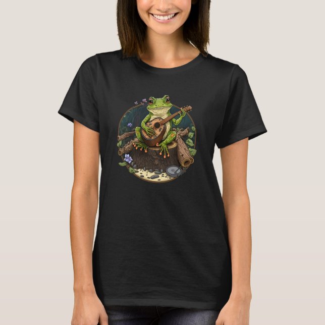 Frog Playing Guitar Frog Playing Banjo On Log T Shirt (Framsida)