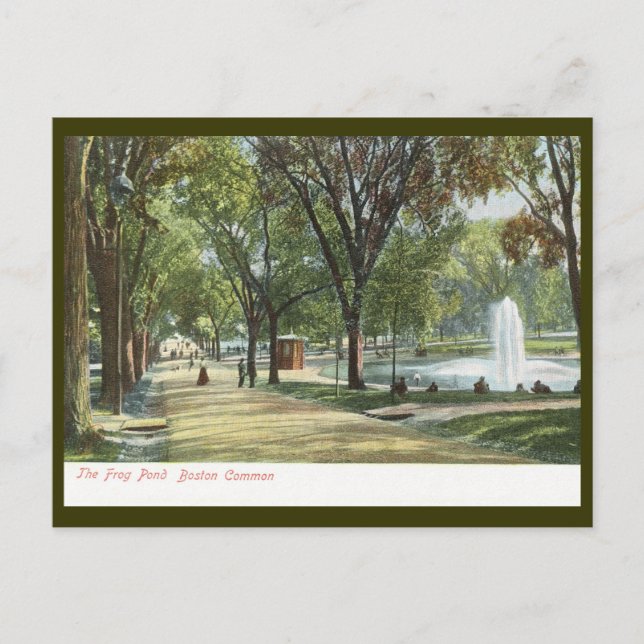 Frog Pond, Boston Common c1910-Vintagen Vykort (Framsida)