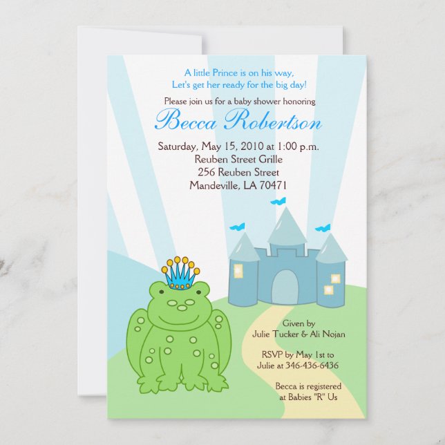 Frog PRINCE Castle Baby Shower 5x7-inbjudan Inbjudningar (Framsida)
