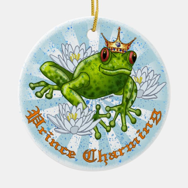 Frog Prince Charming-anpassningsbarnas prydnadsför Julgransprydnad Keramik (Framsidan)
