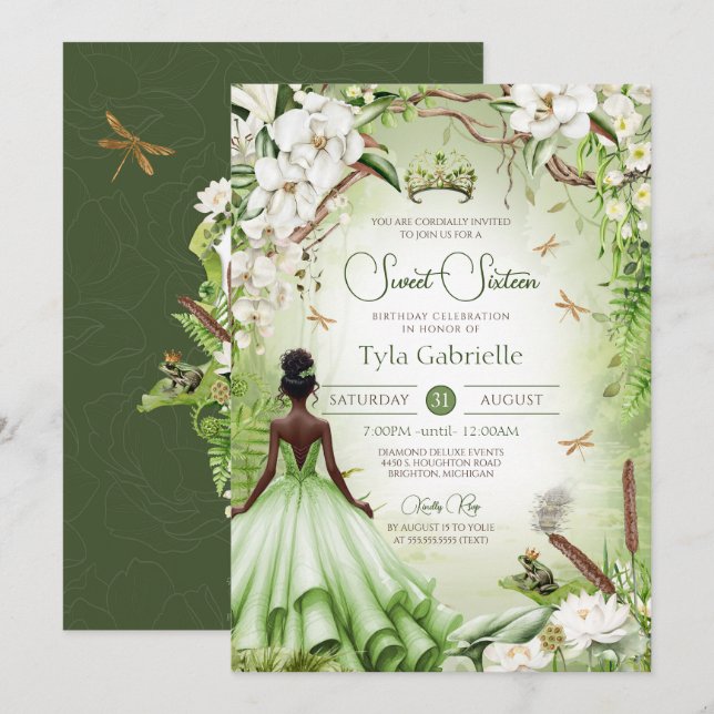 Frog Prince Fairytale Princess Sweet 16 Inbjudningar (Fram/baksida)