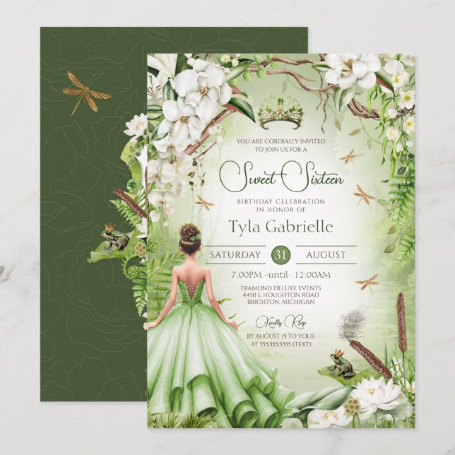 Frog Prince Fairytale Princess Sweet sixteen Inbjudningar (Fram/baksida)