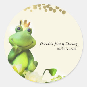 Frog Prince Grön & Guld Baby Shower Anpassad Förmå Runt Klistermärke