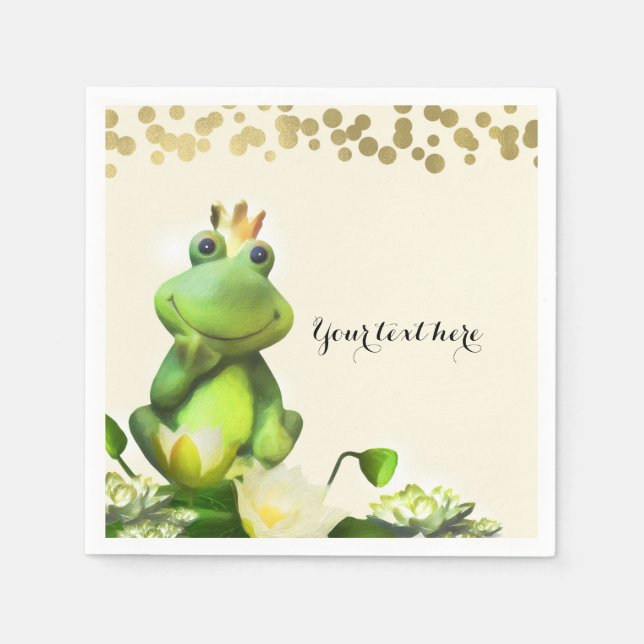 Frog Prince Grönt & Guld Baby Shower Anpassningsba Pappersservett (Framsidan)