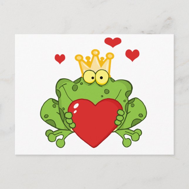 Frog Prince Holding A Red Heart Vykort (Framsida)
