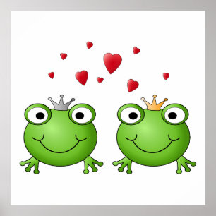 Frog Prince och Frog Princess, med hjärtan. Poster