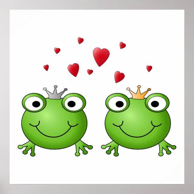 Frog Prince och Frog Princess, med hjärtan. Poster (Framsidan)