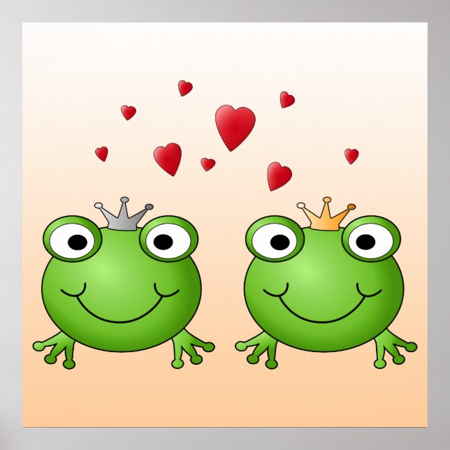 Frog Prince och Frog Princess, med hjärtan. Poster (Framsidan)