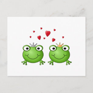 Frog Prince och Frog Princess, med hjärtan. Vykort