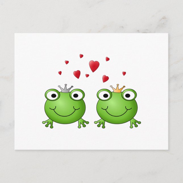 Frog Prince och Frog Princess, med hjärtan. Vykort (Framsida)