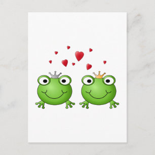 Frog Prince och Frog Princess, med hjärtan. Vykort
