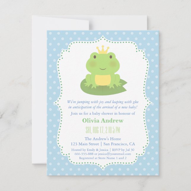 Frog Prince Polka dots Baby Shower-inbjudningar Inbjudningar (Framsida)