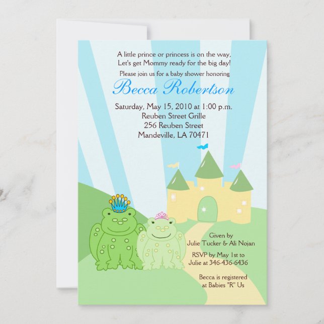 Frog Prince & Princess 5x7 Baby Shower-inbjudan Inbjudningar (Framsida)