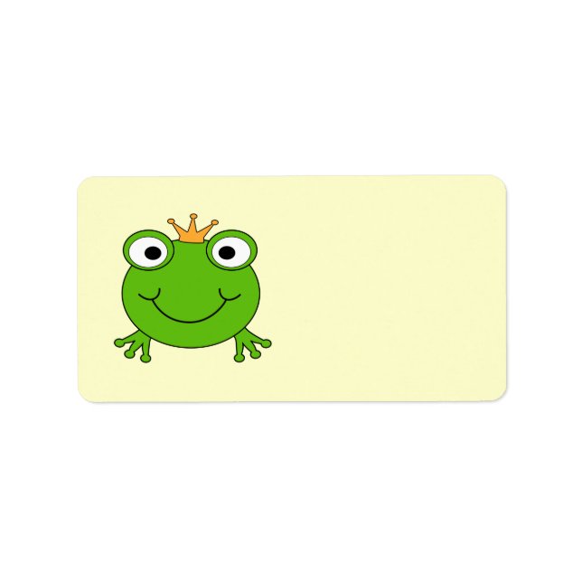 Frog Prince. Sömmande Frog med Krona. Adressetikett (Framsidan)