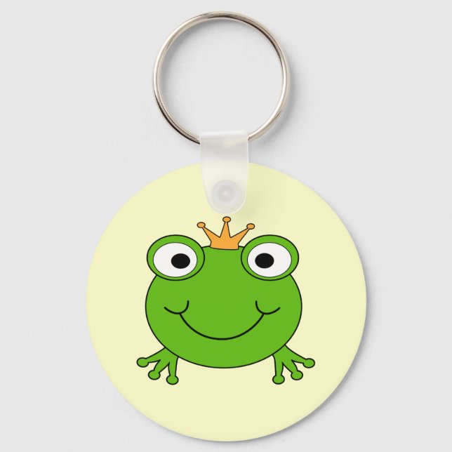 Frog Prince. Sömmande Frog med Krona. Nyckelring (Framsida)