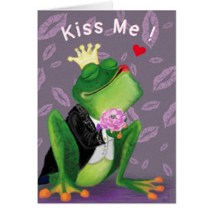 Frog Prince Valentine's Day Card Kiss Me - lekfull Hälsningskort