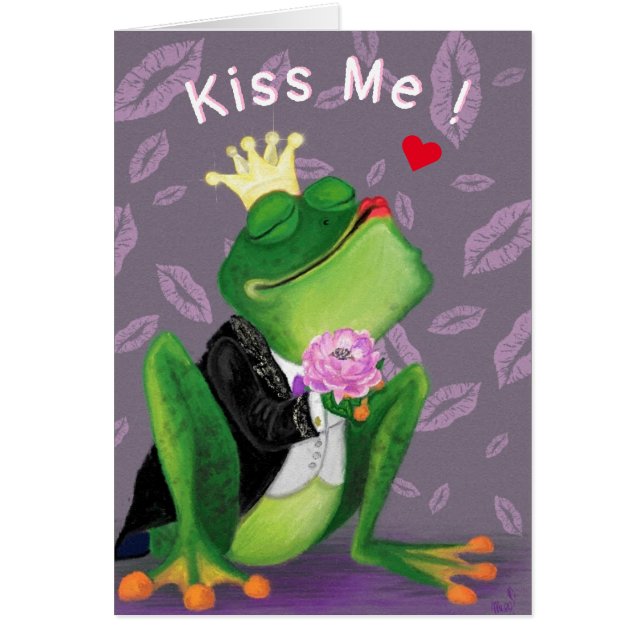 Frog Prince Valentine's Day Card Kiss Me - lekfull Hälsningskort (Framsidan)