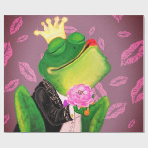 Frog Prince Wrapping Papper Kiss Funny Romantic Presentpapper