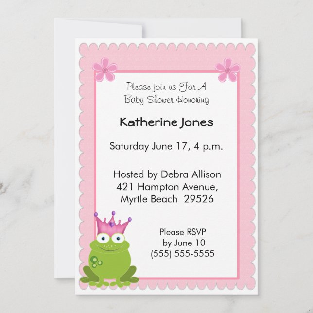 Frog Princess Baby Shower-inbjudan Inbjudningar (Framsida)