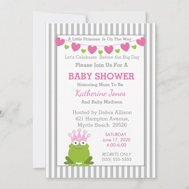 Frog Princess Baby Shower-inbjudan Inbjudningar (Framsida)