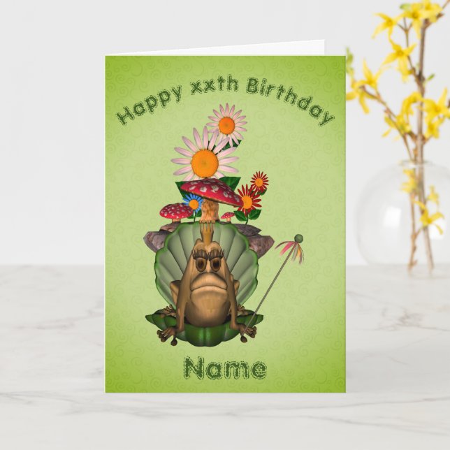 Frog Princess Mushroom Personlig Birthday Kort (Gul blomma)