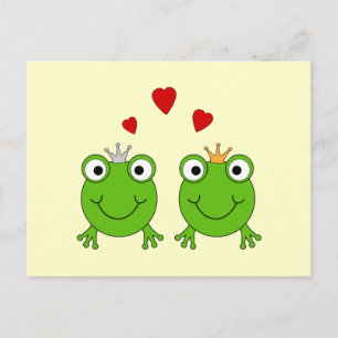 Frog Princess och Frog Prince, med hjärtan. Vykort