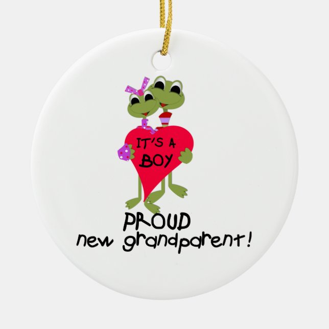 Frog Proud Grandparent of Boy Gifts Julgransprydnad Keramik (Framsidan)