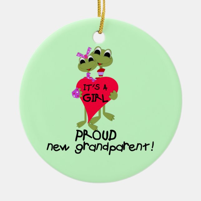 Frog Proud Grandparent of Girl Gifts Julgransprydnad Keramik (Framsidan)