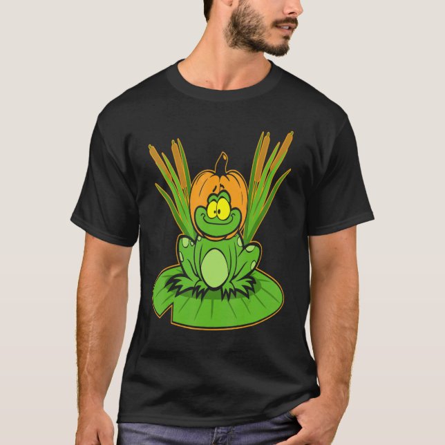 Frog Pumpkin Head Lazy Halloween Costume Amphibian T Shirt (Framsida)
