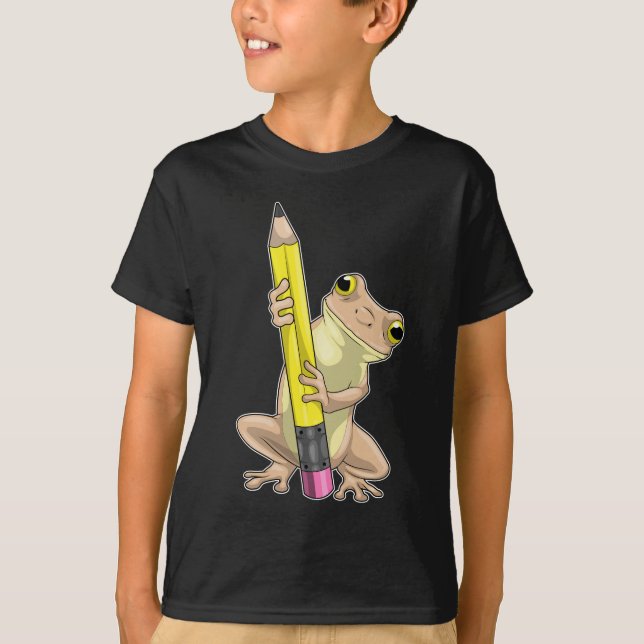 Frog Pupil Pencil School T Shirt (Framsida)