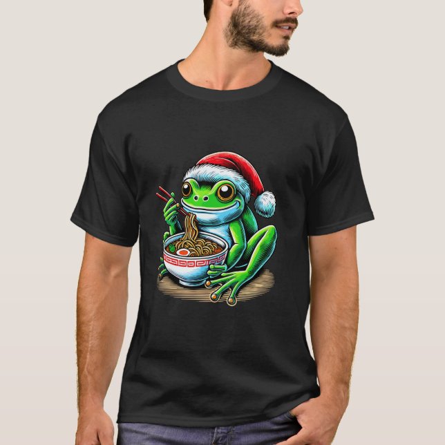 Frog Ramen Santa Hat Japansk jul Julafton T Shirt (Framsida)