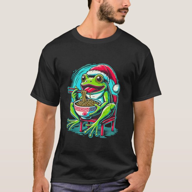 Frog Ramen Santa Hat Japansk jul Julafton T Shirt (Framsida)