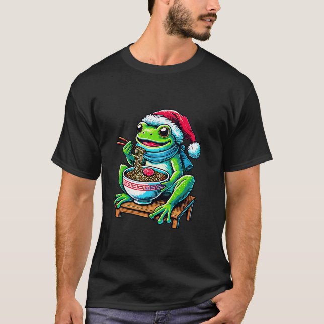 Frog Ramen Santa Hat Japansk jul Julafton T Shirt (Framsida)