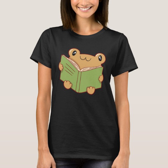 frog reading book t shirt (Framsida)