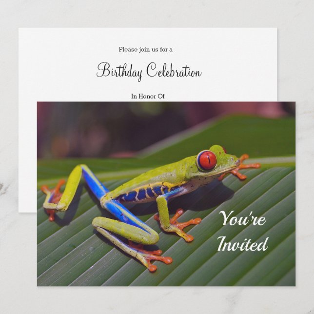 Frog Red Öga Photo Birthday Inbjudningar (Fram/baksida)