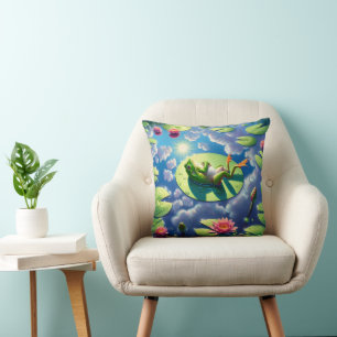 Frog Relaxing på en Lily Pad Kudde