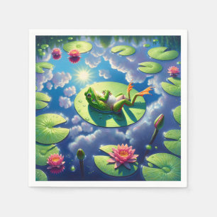 Frog Relaxing på en Lily Pad Pappersservett