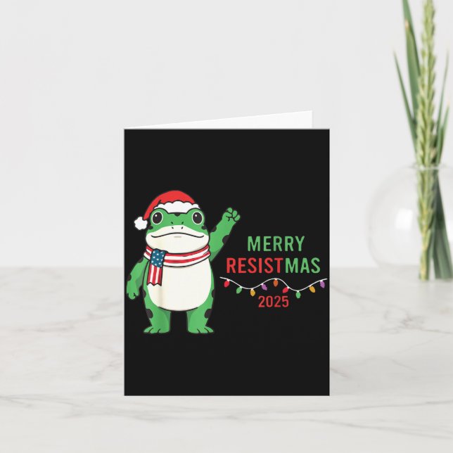 Frog Retro Merry Resistmas Funny Litical Christmas Kort (Framsida)
