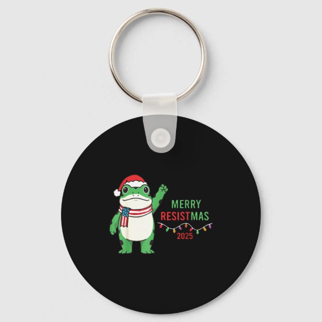 Frog Retro Merry Resistmas Funny Litical Christmas Nyckelring (Framsida)