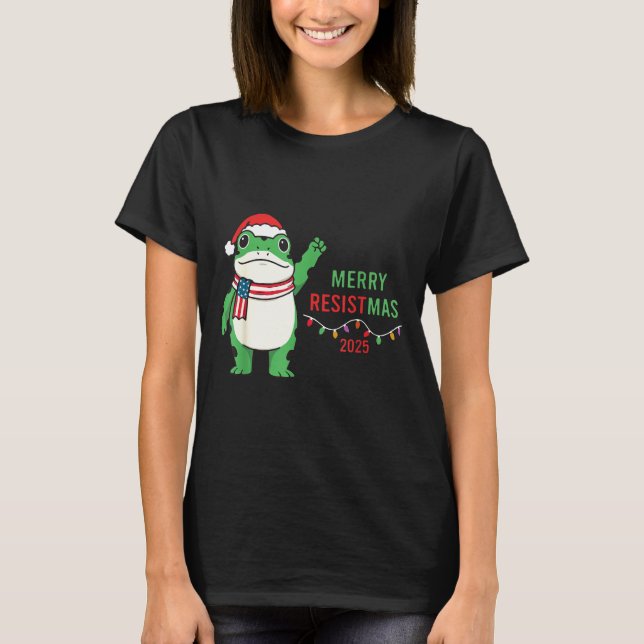 Frog Retro Merry Resistmas Funny Litical Christmas T Shirt (Framsida)