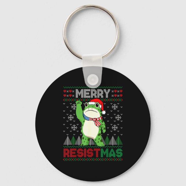 Frog Retro Merry Resistmas Funny Litical Ugly Chri Nyckelring (Framsida)