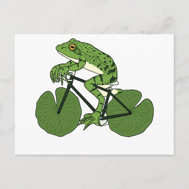 Frog Riding Bike with Lily Pad Hjul Vykort (Framsida)