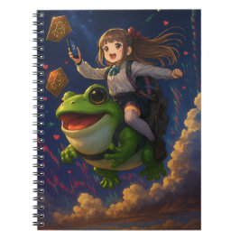 Frog Riding Crypto Pepecoin Waifu Anime Notebook Anteckningsbok