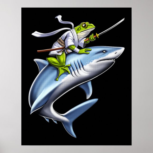 Frog Samurai Ninja Riding Shark Poster (Framsidan)