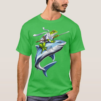 Frog Samurai Ninja Riding Shark T Shirt