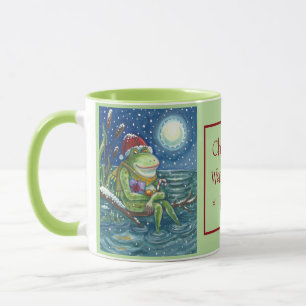 FROG SANTA ON LOG, HELGDAG ANIMAL CHRISTMAS MUGG