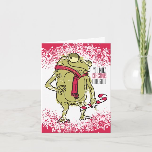 Frog scarf, stickande krona, handgjord under jul helgkort (Framsida)